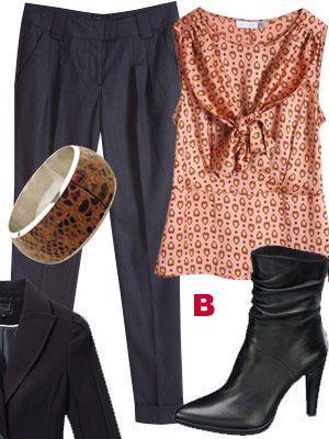 Bluza, Koton; Pantaloni, Vero Moda; Bratara, Meli Melo; Botine, Deichmann
