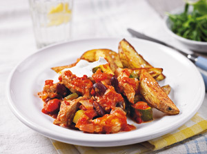 Cartofi wedges cu chilli si carne de porc