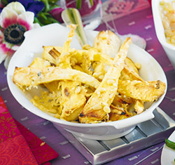 Pastarnac rumenit, cu seminte de pin, parmezan si ulei de trufe