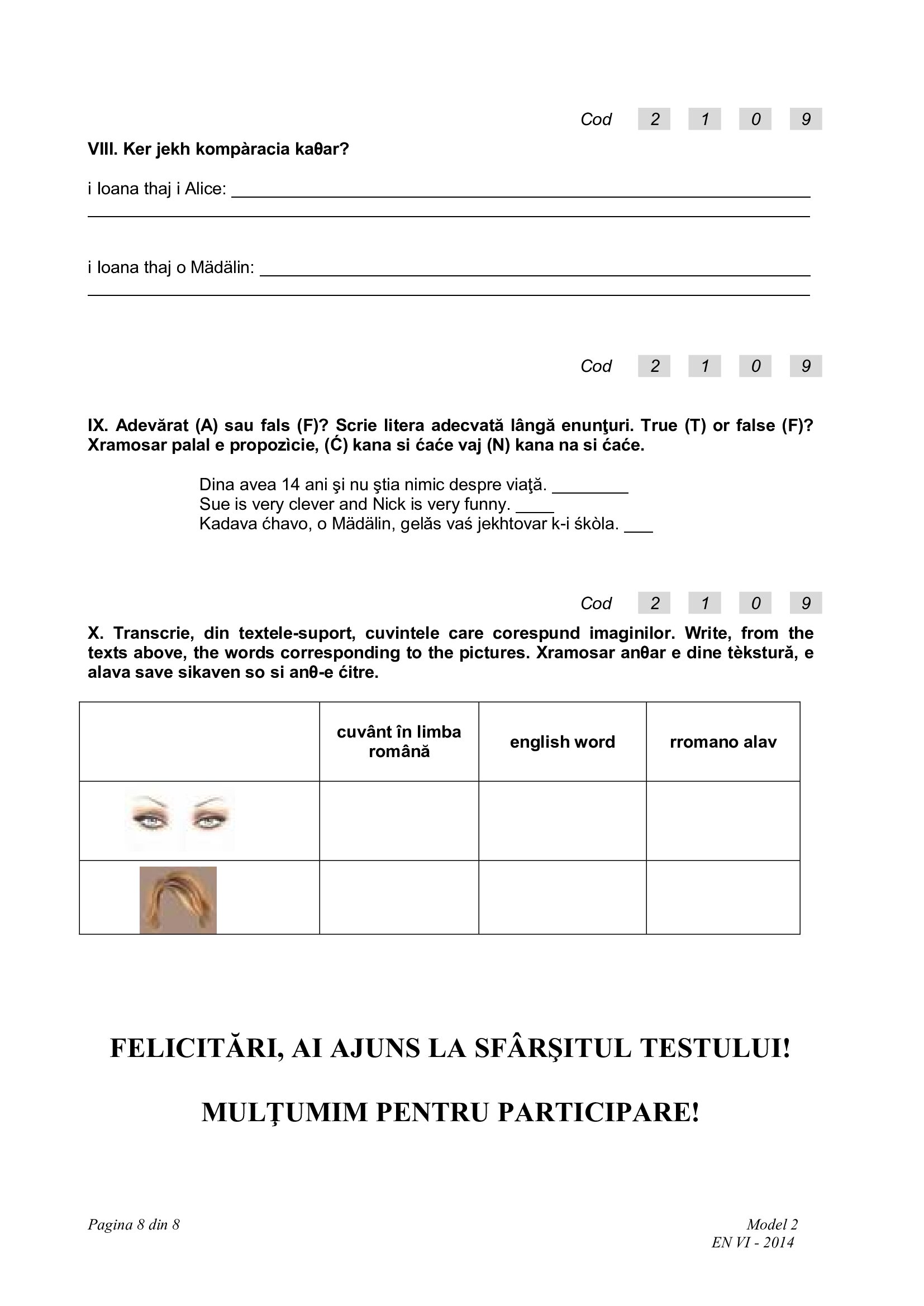 Model De Evaluare Nationala 2024 Romana - Image To U