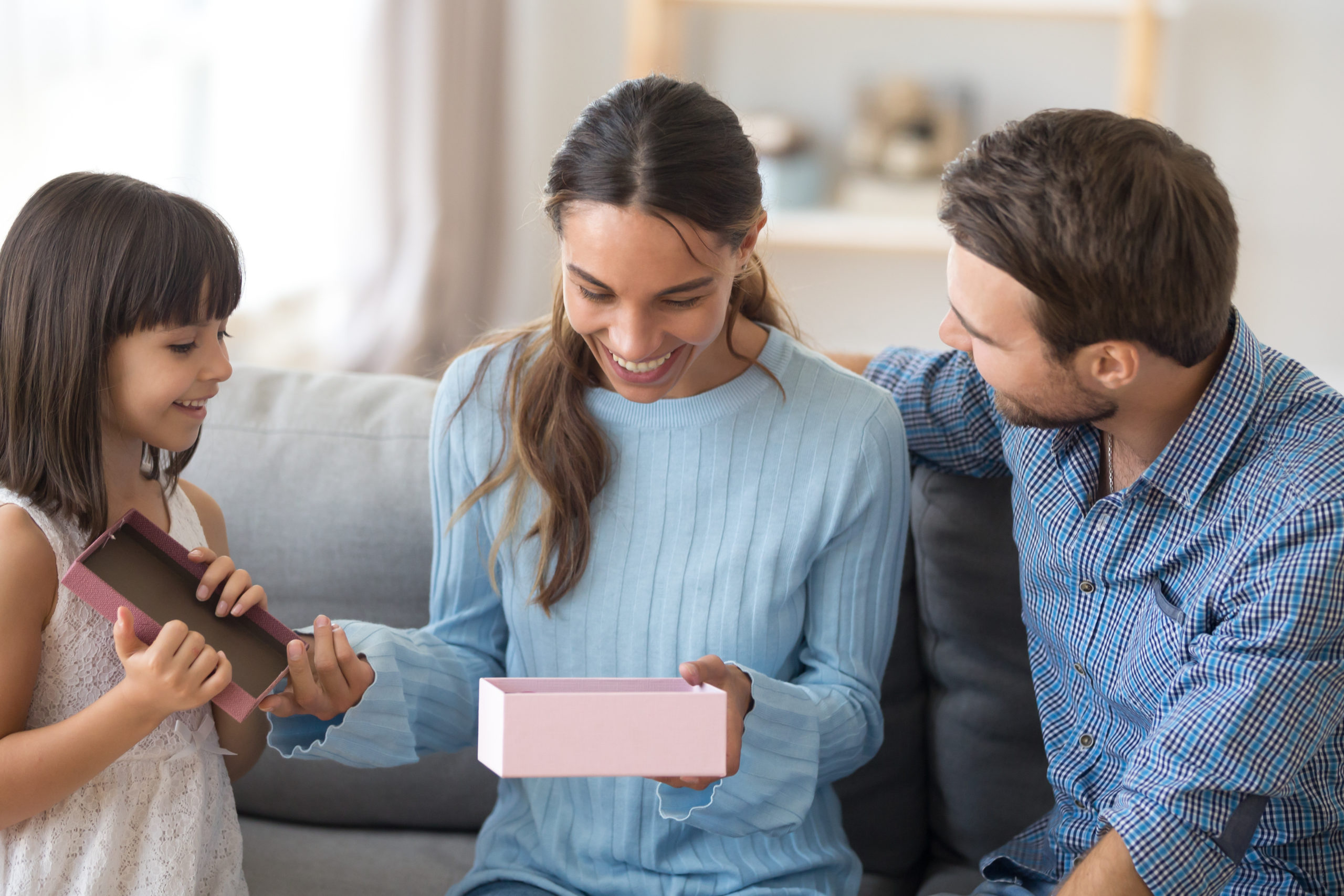 Mommy opens a manymodels account 2. Gifts to mom Blue. Careless husband stock Footage.